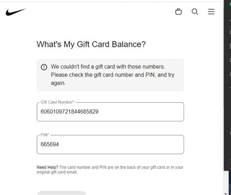 nike gift cards not working